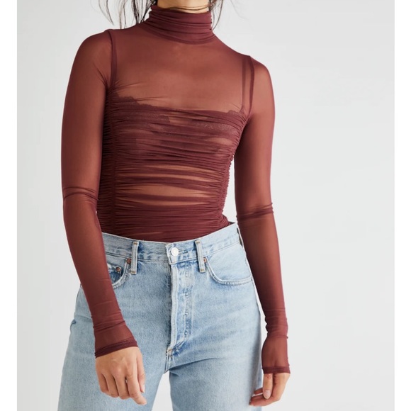 Brand New Free People Under It All Bodysuit in Chocolate - Picture 3 of 5